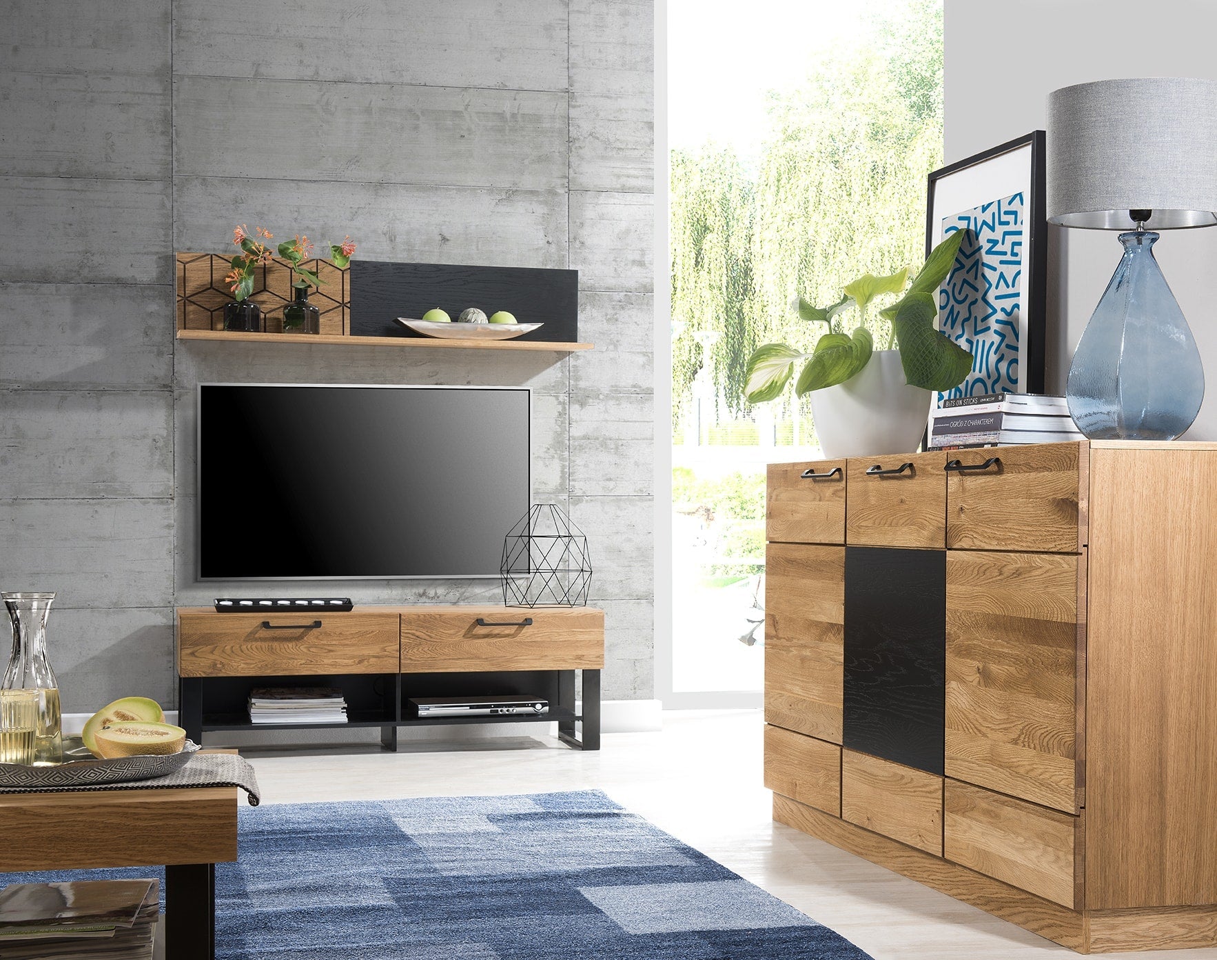 LoftStory Mueble de TV de madera de roble diseno industrial nordico
